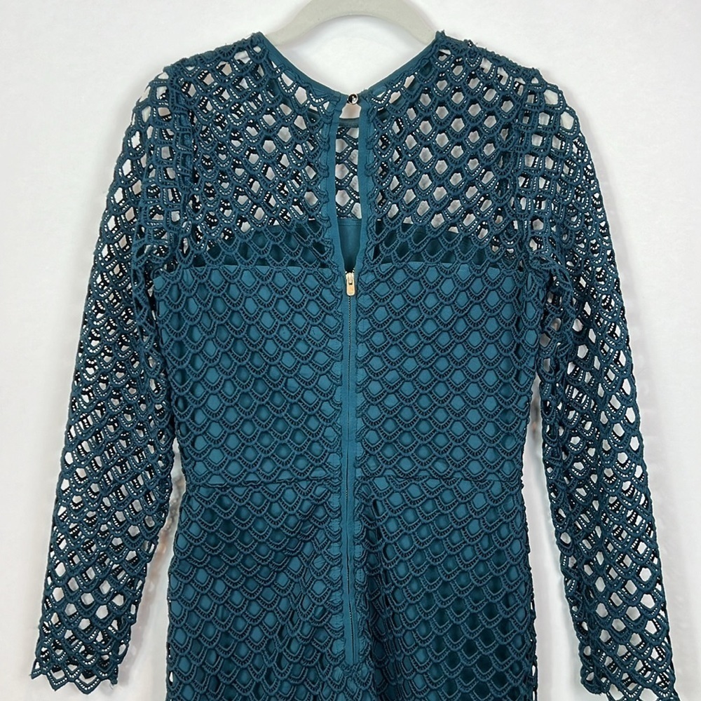SAYLOR London Midi Dress XS Emerald Green Sheath Eyelet Cutout - Picture 7 of 11